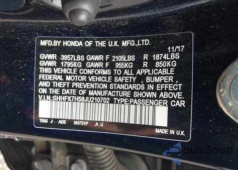 2018 Honda Civic Ex from USA, damaged, VIN SHHFK7H58JU210702